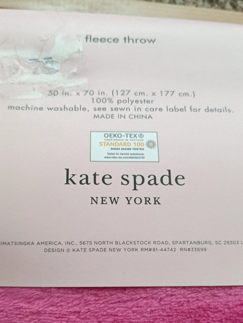 kate spade Hot Pink Fleece Throw